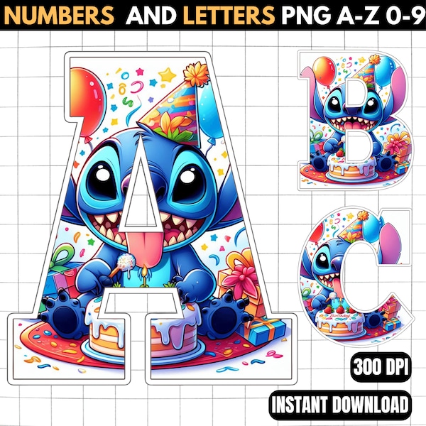 Stitch Alphabet PNG - Stitch Birthday Letters Png - Stitch Birthday Decorations - Stitch Birthday Banner - Stitch Clipart - Stitch Font