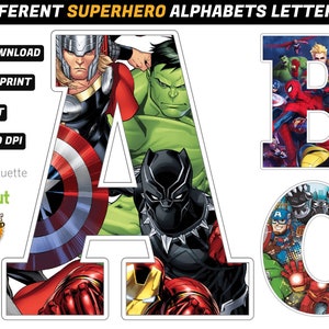 250 IMAGES - 5 Superhero Alphabets Different Backgrounds Png - Superhero Letters png - Superhero birthday Banner png - Superhero Printable