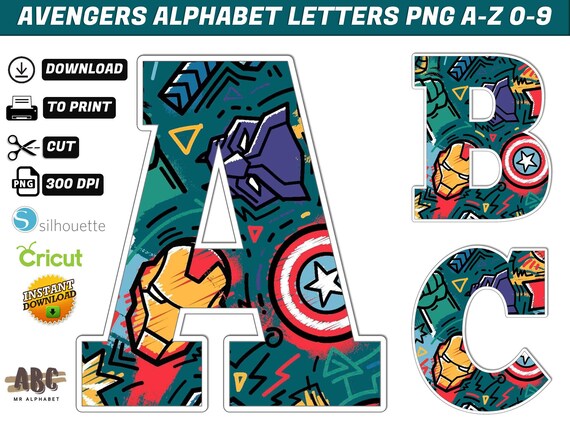 Avengers Alphabet PNG Avenger Birthday Banner Avenger - Etsy