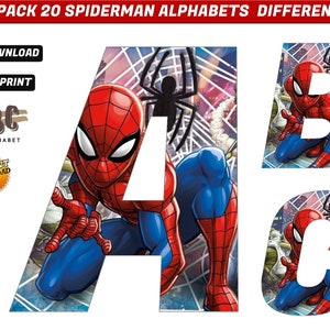 860 IMAGES - 20 Different Spiderman Alphabet - Spiderman Wall Letters Jpg -Spiderman Party Supplies - FREE Birthday Banner