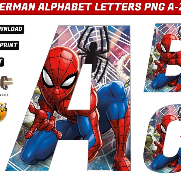 Spiderman Alphabet PNG - Spiderman Birthday Banner - Spiderman Letters Png - 43 Images Png Transparent - INSTANT DOWNLOAD