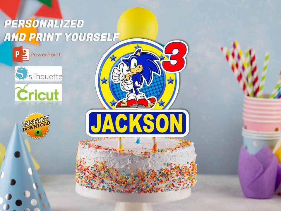 Sonic Cake Topper Printable Sonic Power Point Editable File - Etsy España