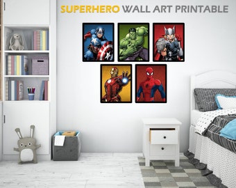 SET 5 - Superhero Wall Art Printable - Superhero Poster Set - Superhero Prints For Boys Room - superhero download - Kids Room Wall Art
