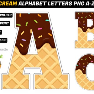 Ice Cream Alphabet PNG - Ice Cream Letters Png - Decorazioni di compleanno Ice Cream - Ice Cream Party Stampabile - Forniture per Ice Cream Party