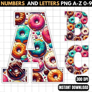 Donut Alphabet PNG - Bannière d’anniversaire Donut - Lettres Donut Png - Police Donut - Décorations d’anniversaire Donut - Clipart Donut
