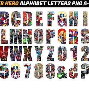 Superhero Alphabet PNG - Superhero Letter Font Clip Art PNG Silhouette Files - Superhero Alphabet png Cricut - Superhero for Wall