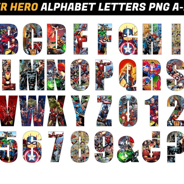 Superhero Alphabet PNG - Superhero Letter Font Clip Art PNG Silhouette Files - Superhero Alphabet png Cricut - Superhero for Wall