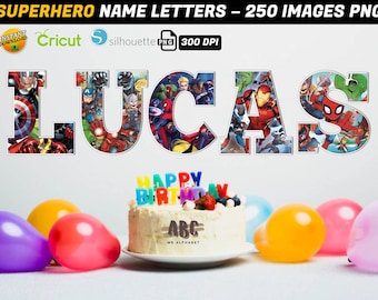 250 IMAGES - 5 Superhero Alphabets Different Backgrounds Png - Superhero Name  Letters - Superhero Birthday Banner png - Superhero Printable