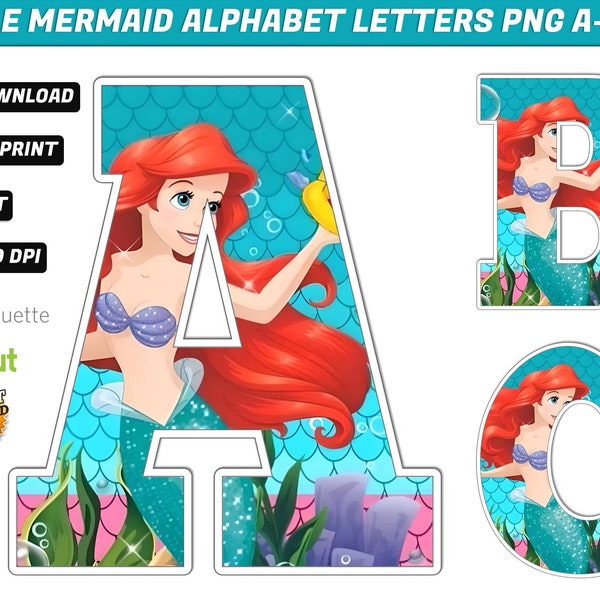 Mermaid Alphabet PNG - Mermaid Birthday Banner - Mermaid Letters png - 50 High Quality png Images - Mermaid Font - Digital Prints