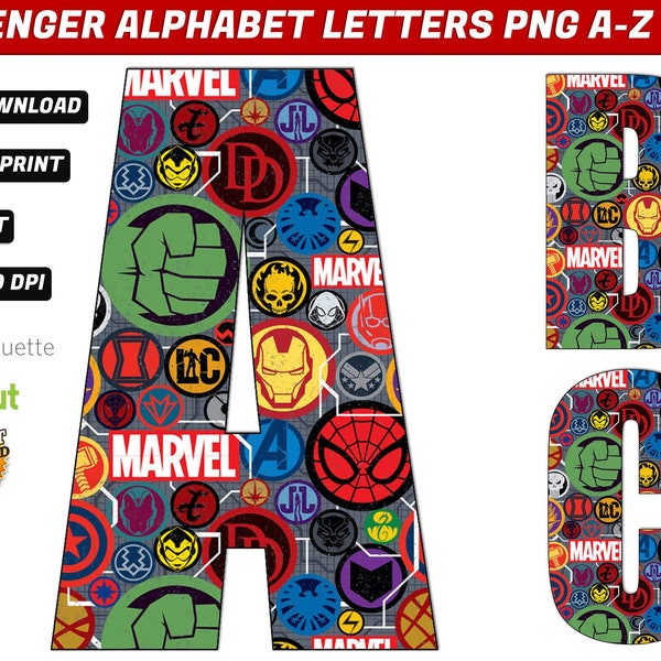 Superhero Alphabet PNG - Superhero Letter Font Clip Art PNG Silhouette Files - 40 High Quality Png Images - Superhero Alphabet png Cricut