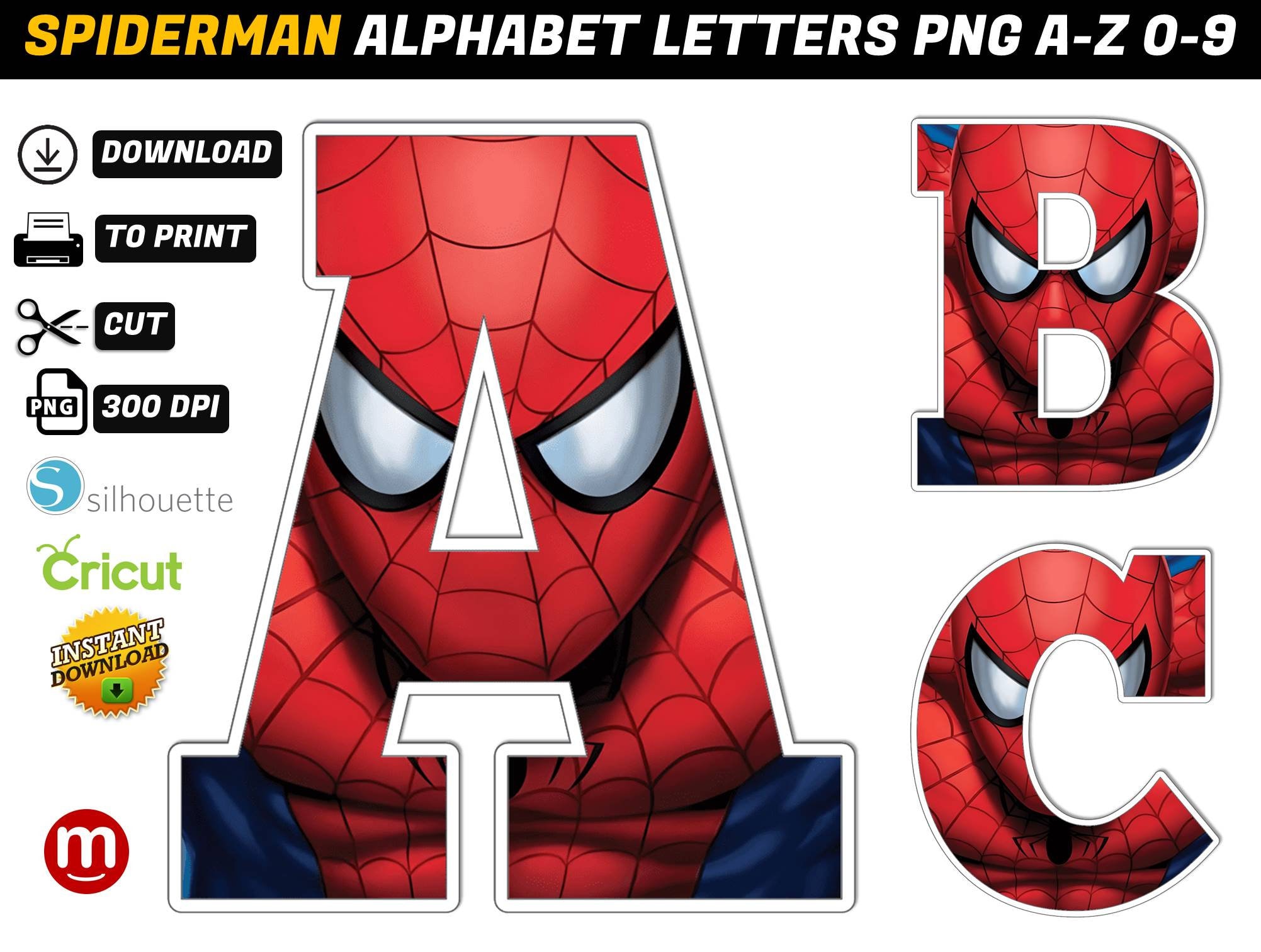 スパイダーマン、デジタルクリップアート、PNG、印刷可能