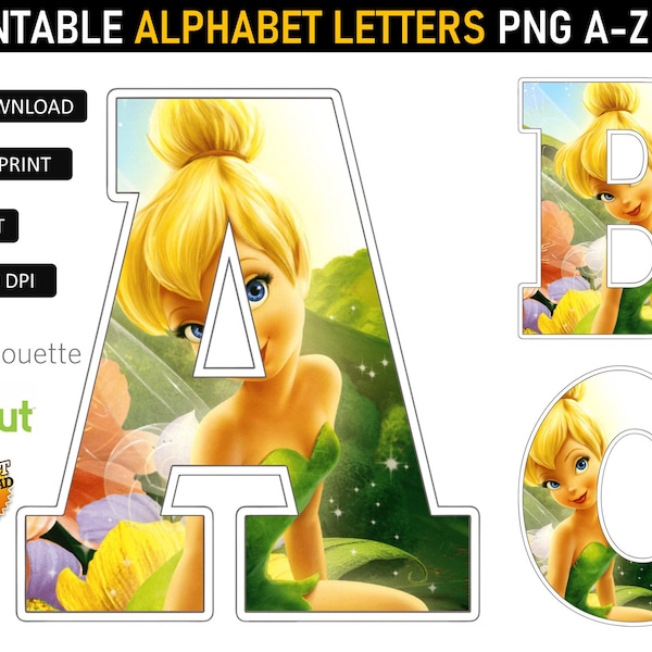 Tinkerbell Alphabet PNG - Tinkerbell Birthday Banner - Tinkerbell Party Supplies - Tinkerbell Party Decorations -Tinkerbell Party Printables