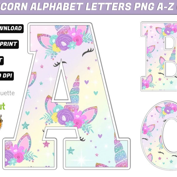 Unicorn Alphabet PNG - Unicorn Birthday Banner - Unicorn Letters Png - 50 High Quality Png Images - Unicorn Birthday Supplies