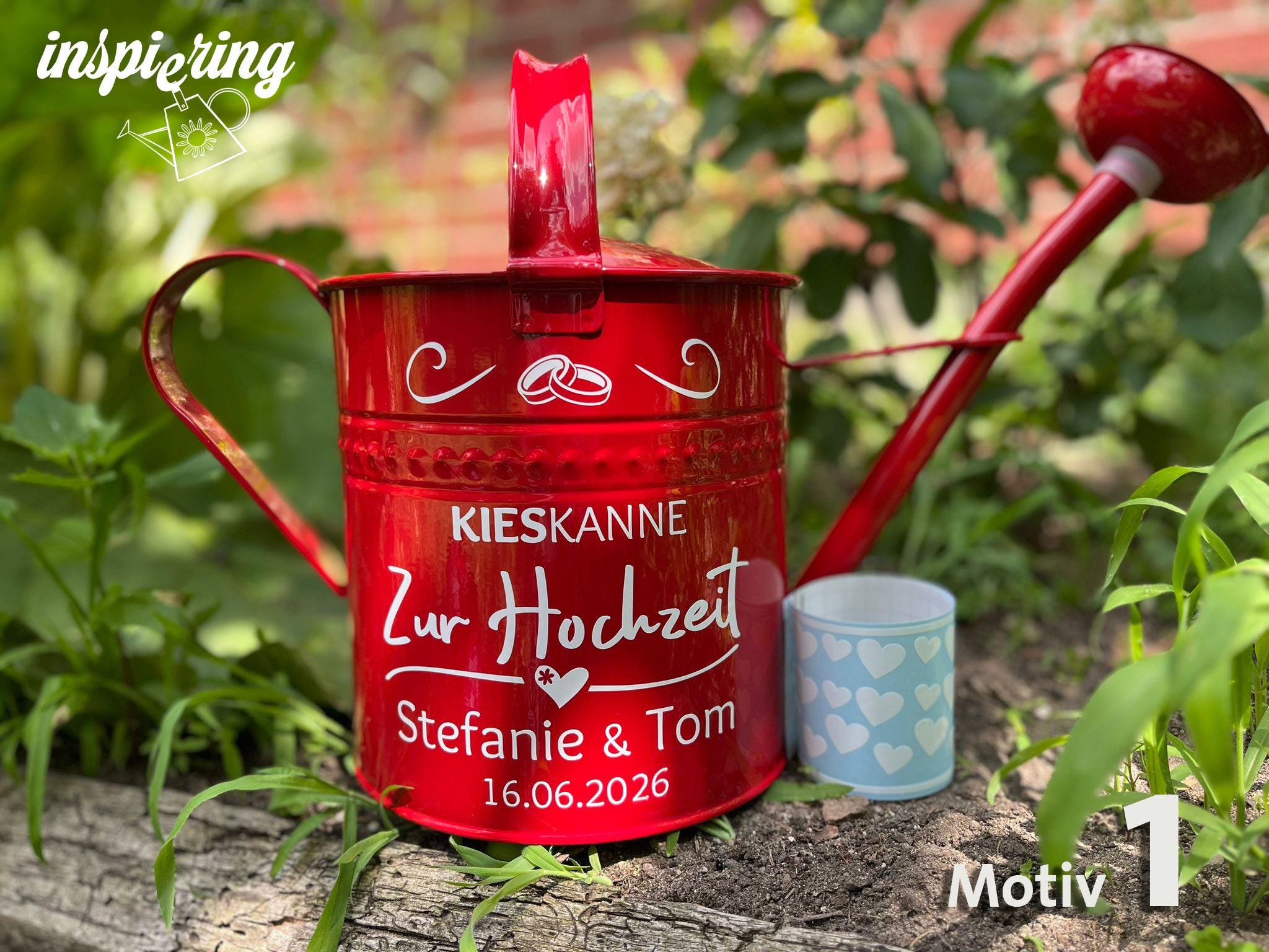 Personalisierte Gießkanne als Hochzeitsgeschenk | Zum Geburtstag, Silberhochzeit, Jubiläum, Konfirmation | Geldgeschenk „Kieskanne“ +Sticker