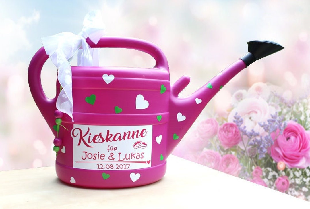 Geldgeschenk Kieskanne zur Hochzeit Lila 10l / personalisierte