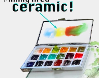 Magnetic Portable  Artists’ Watercolor Travel Palette – 16/18 Hand-Filled Holbein Colors with Metal Tin