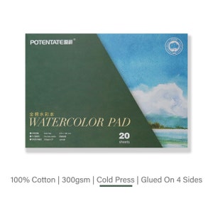 7.5 x 10.5 Watercolor Paper Blocks, 100% Cotton 140 lb/300 gsm Watercolor Pad, 20 Sheets Cold Press - Green