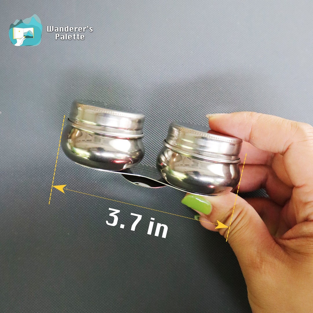 Tasse Double Palette Peinture à L'Huile - Acier Inoxydable - Pour Solvant Et Médium - Couvercle Inclus - 9.4x3cm