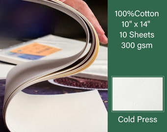Premium 100% Cotton Watercolor Paper 300gsm  10" x 15" Cold Press watercolor Paper Packs of 10 Sheets