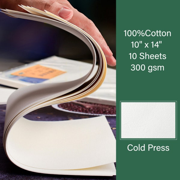Premium 100% Cotton Watercolor Paper 300gsm  10" x 15" Cold Press watercolor Paper Packs of 10 Sheets