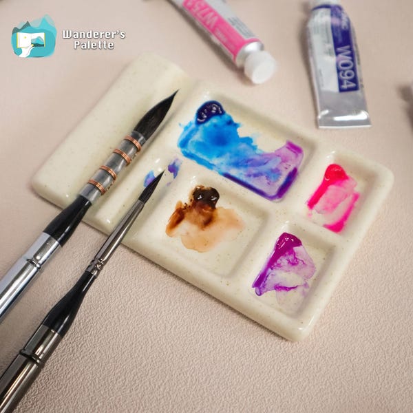 Ceramic Watercolor Palette with Brush Rest – Porcelain Mixing Tray for Artists
