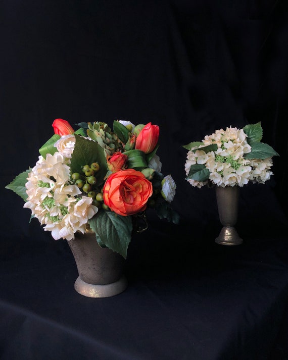 Hydrangeas Ranunculus Orange White Artificial Flower Etsy