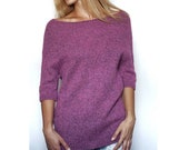 Lilac wool warm sweater for woman, custom knit sweater, open shoulders aesthetic clothing