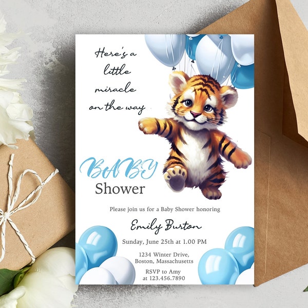 Baby Shower Invitation Template, Lion Balloons Invitation, Safari Baby ...