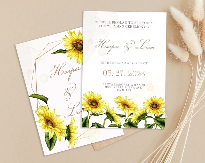 Sunflower wedding invitation template Rustic wedding invitation Wedding shower printable invite Cottagecore aesthetic wedding