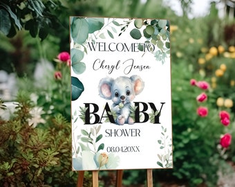 Baby Shower welcome sign template, Cute Koala Baby announcement poster, Jungle theme welcome sign, Printable welcome sign, Editable template