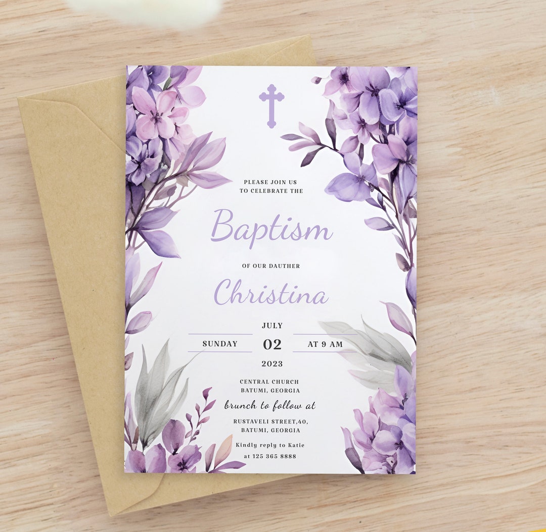 Baptism Invitation Template, Girl Baptism Invitation, Baptism Editable ...