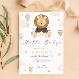 Baby Shower Invitation Template, Lion Balloons Invitation, Safari Baby ...