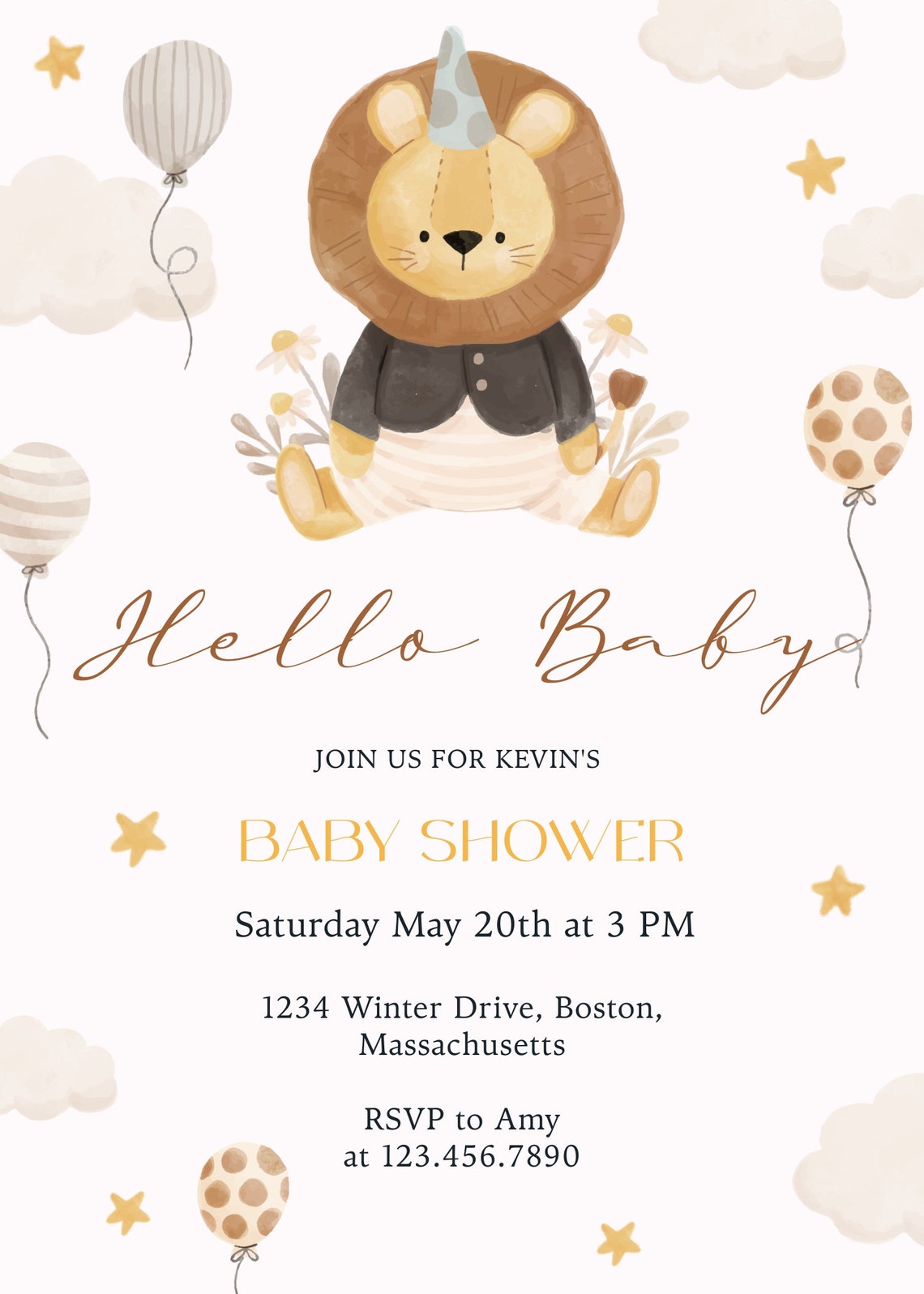 Baby Shower Invitation Template Lion Balloons Invitation - Etsy