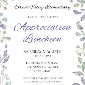Appreciation Luncheon Invitation Template, Grateful Teacher Invitation ...
