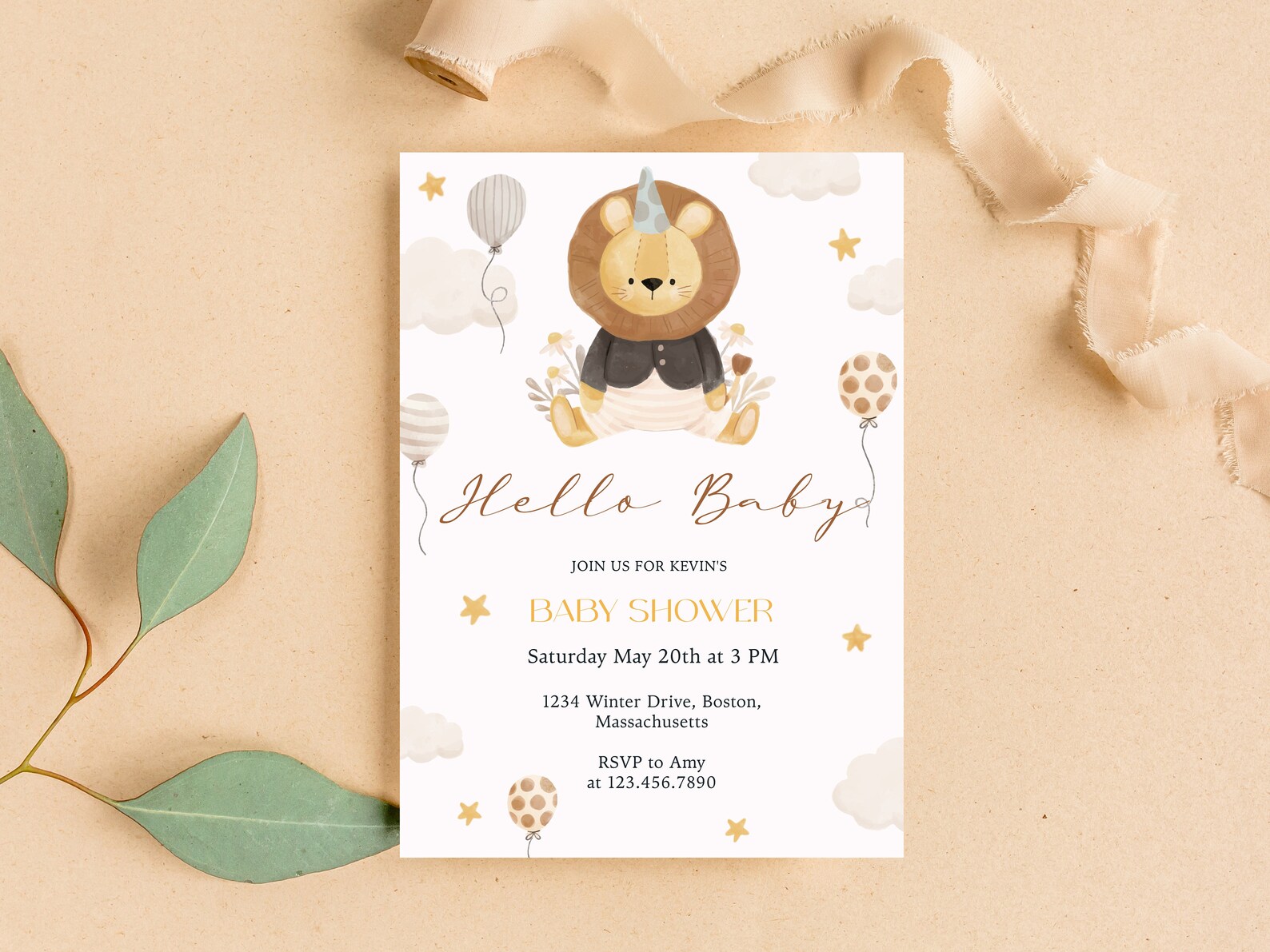 Baby Shower Invitation Template Lion Balloons Invitation - Etsy