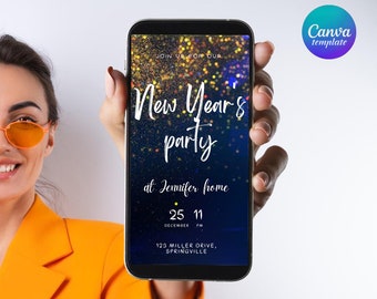 New Years Party Invitation, 2023 New Years Party Invitation, Editable NYE Party Invite, New Years animated invitation templates