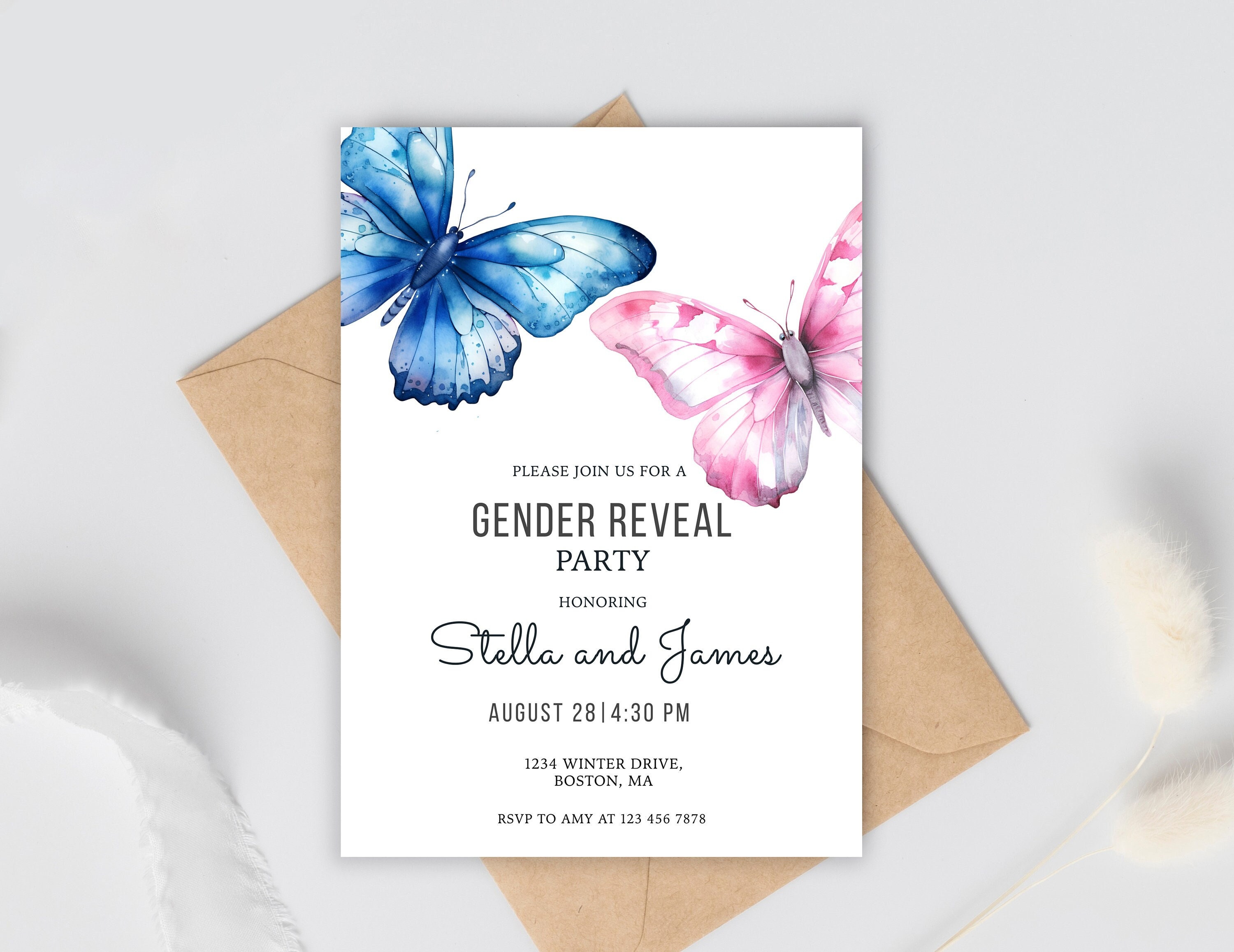 Gender Reveal Party Invitation Template, Baby Boy or Girl Party ...