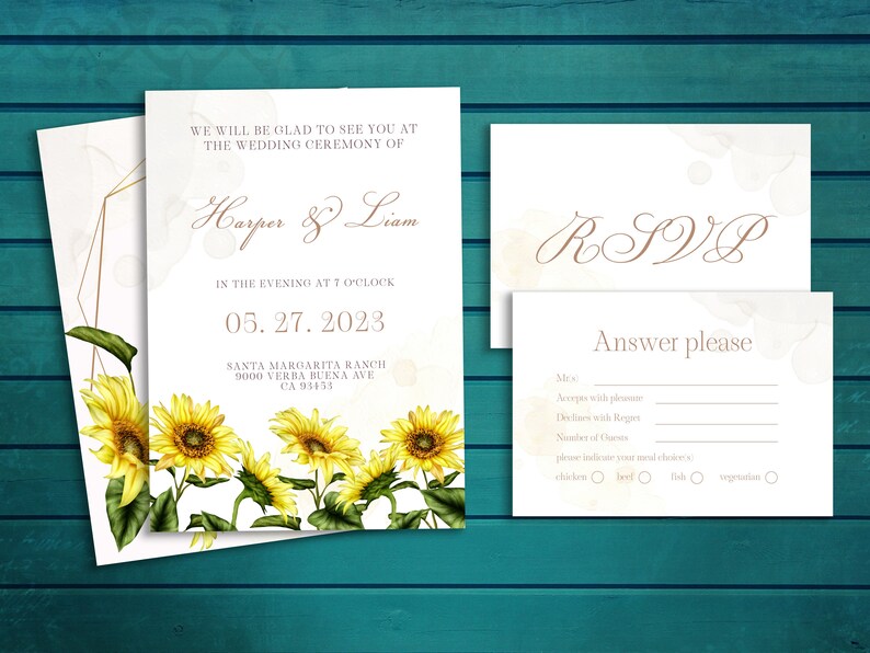Sunflower wedding invitation with RSVP card template Rustic wedding invitation Wedding shower printable invite with RSVP card