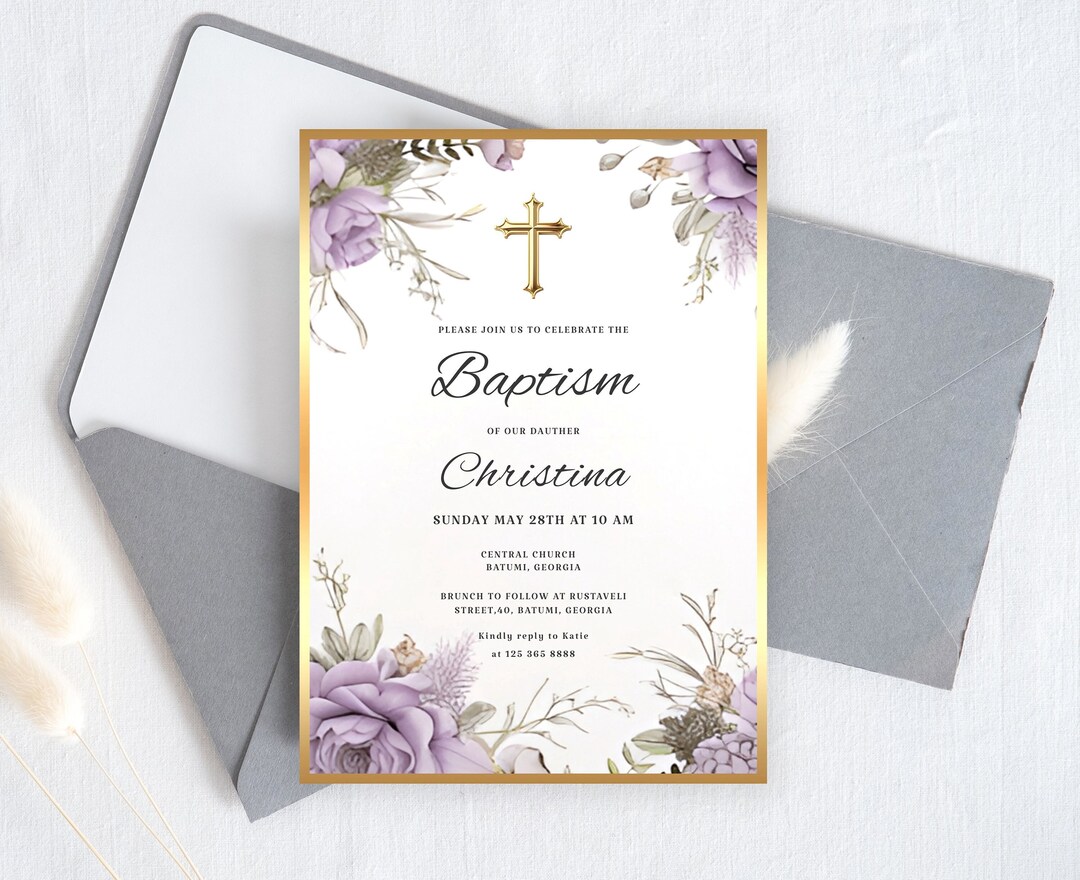 Baptism Invitation Template, Girl Baptism Invitation, Baptism Editable ...