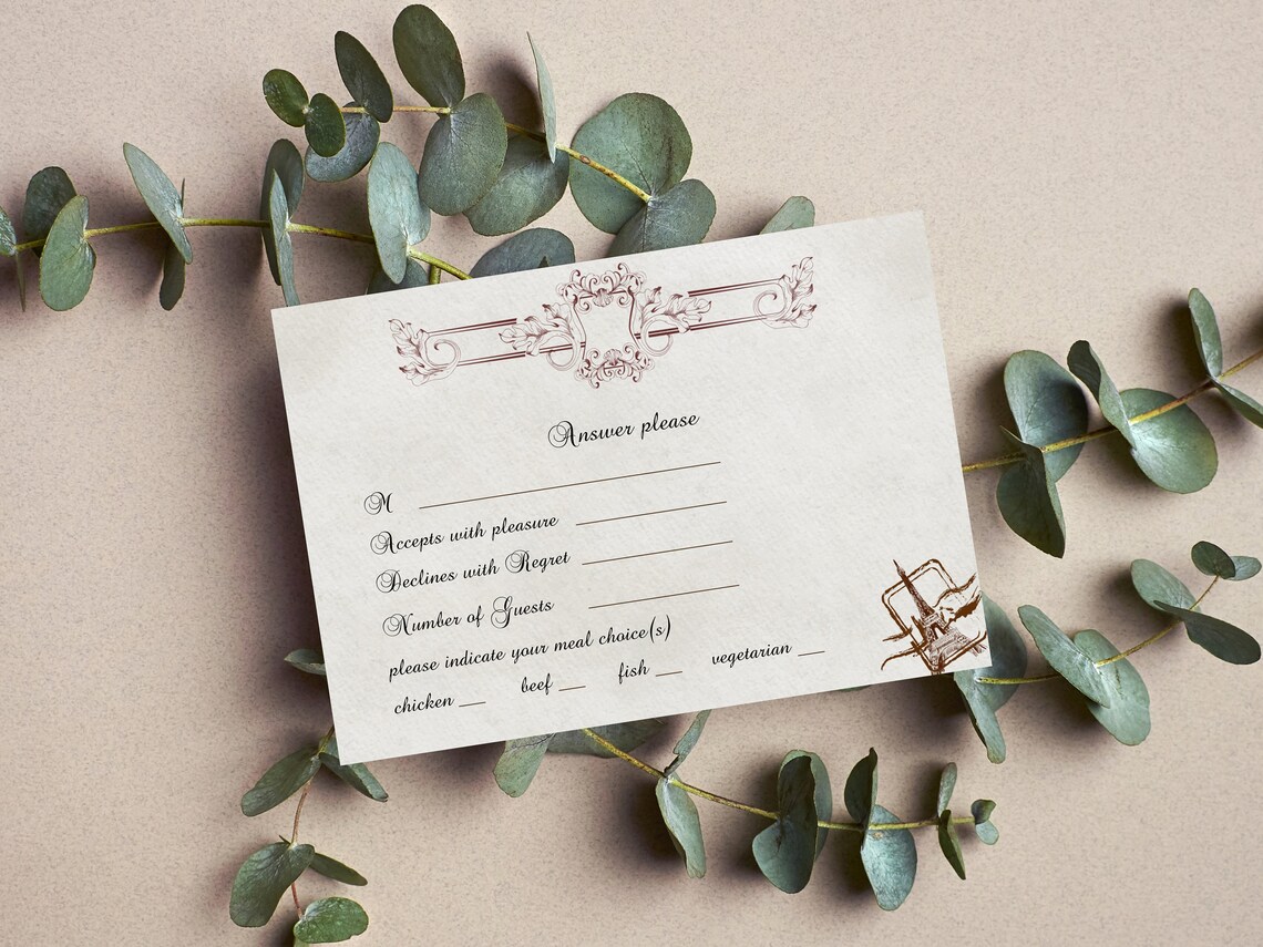 Printable Wedding RSVP Card Template Printable Acceptance Etsy