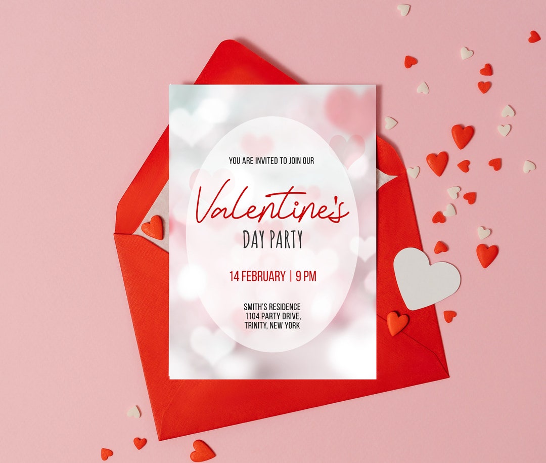 Valentines Party Invitation Template, Valentine's Day Editable Invite