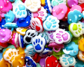 10 Knöpfe Bunt Pfote Tatze Paw *MIX* 1,4cm / 14mm Ösenknöpfe zum Annähen Kinderknöpfe