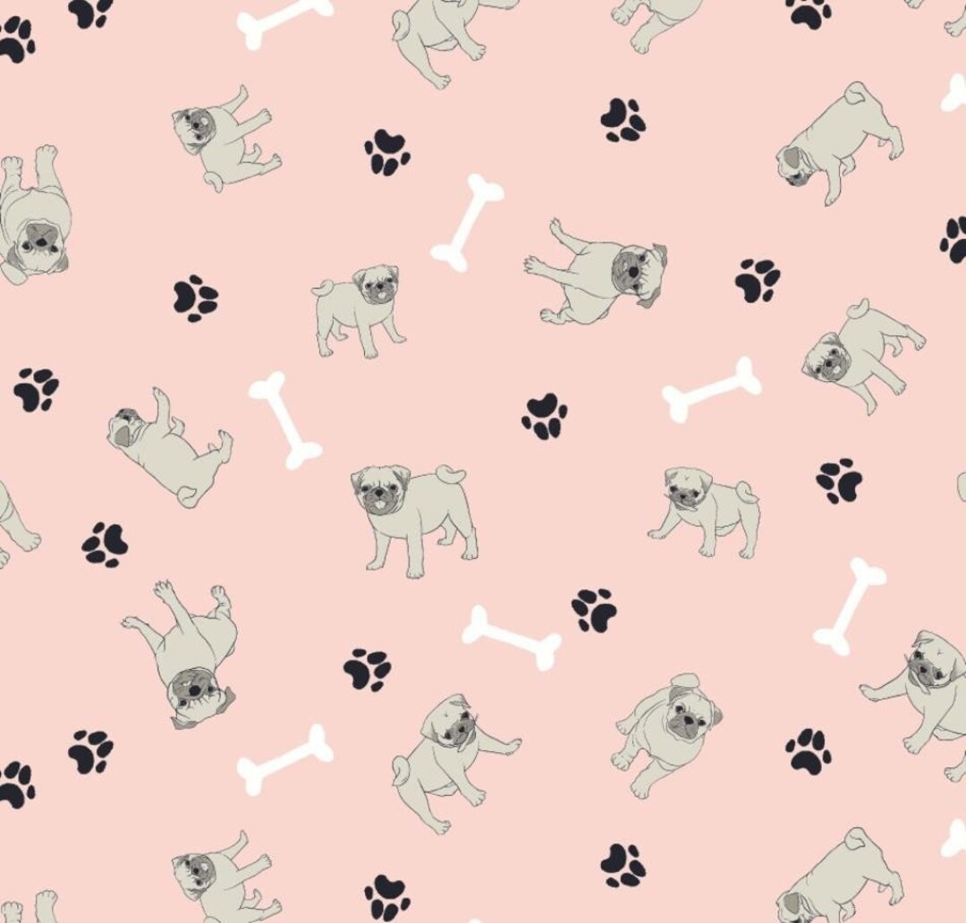 50cm Dekostoff 100 Baumwolle Rosa Mops Hund Knochen Pfote Etsy.de