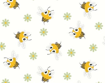 50cm BIO Jersey Stoff Kinderstoff fröhliche Biene Blume Frühling
