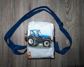 Kleine Handtasche / Umhängetasche / Crossbody / Handytasche Dunkelblau Traktor Trecker *Baumwolle*