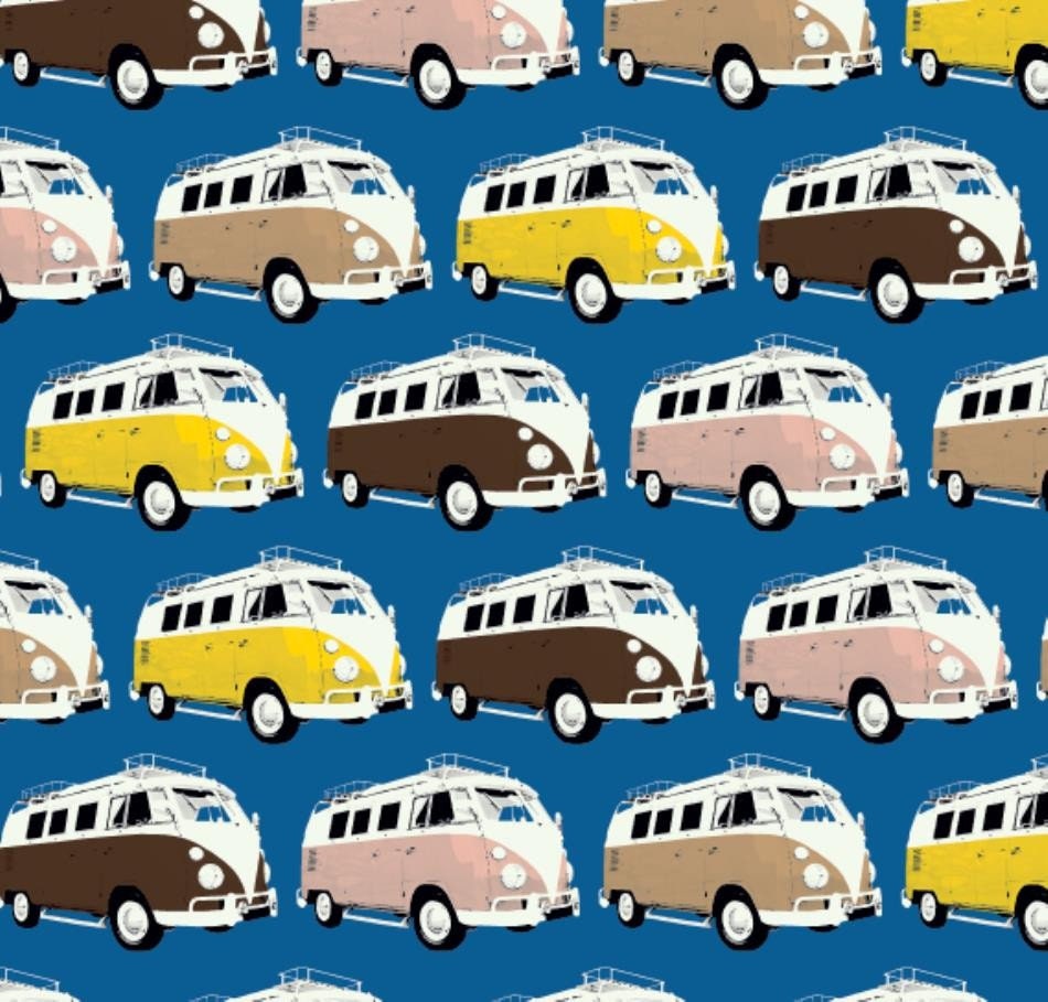 50cm Dekostoff 100% Baumwolle Bulli Bus Kleinbus Retro Auto