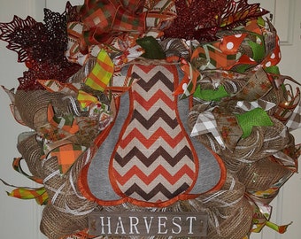 Fall Pumpkin Wreath, Fall wreath for front door, Burlap Wreath with Pumpkins, Autumn Wreath, Harvest Wreath, Pumpkin Wreath, Fall Door Decor