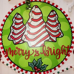 Merry & Bright Christmas Tree Door Hanger: Hand-Painted Holiday Decor