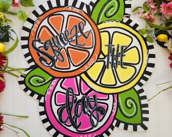 Squeeze the Day Citrus Door Hanger: Hand-Painted Summer Welcome Decor