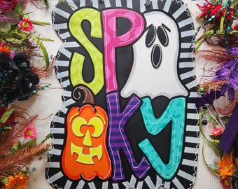 Hand-Painted Spooky Halloween Door Hanger: Ghost & Pumpkin Decor